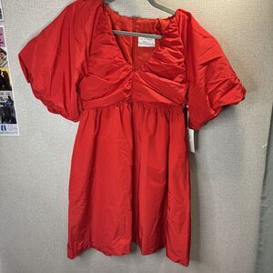 NWT Tuckernuck Hyacinth House Courtney Red Mini Dress Size X-Small Puff Sleeve